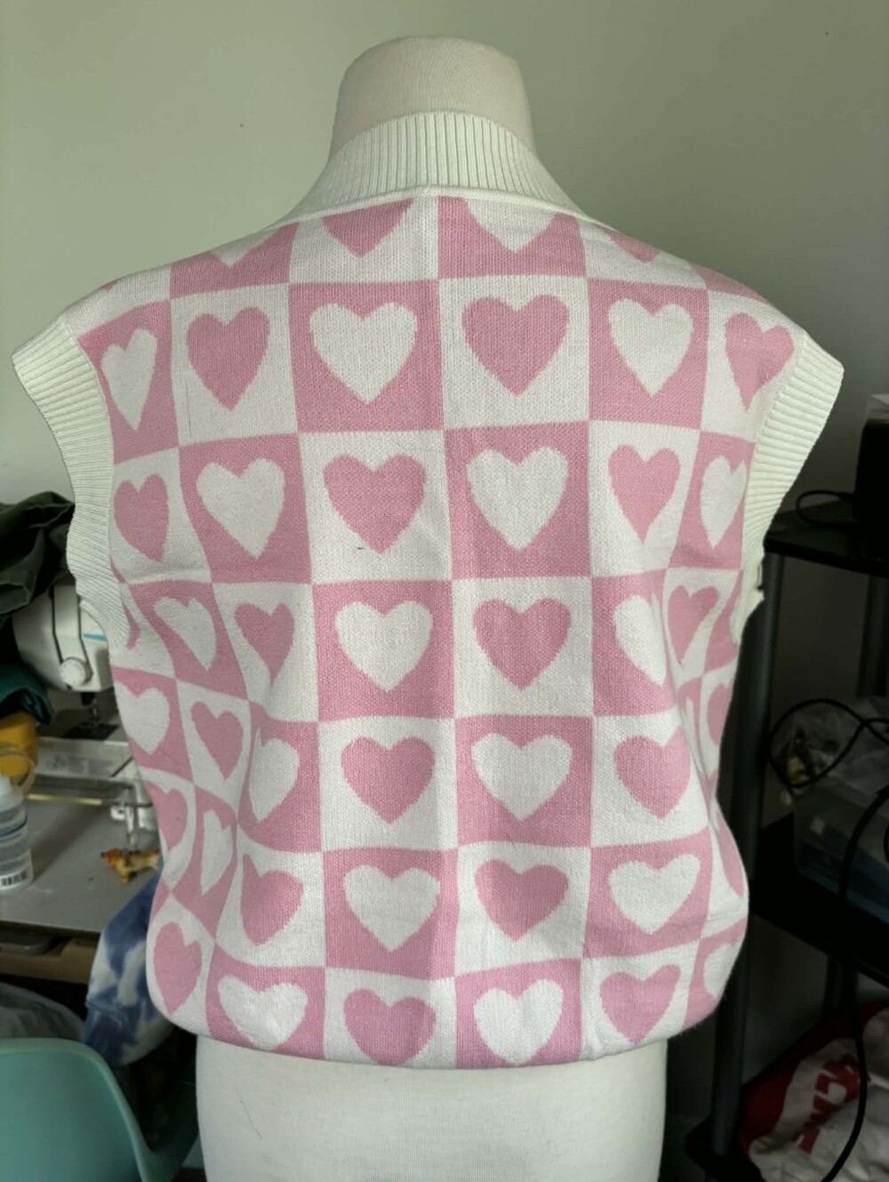 Pink Heart-Print V-Neck Sweater Vest - Picture 2 of 3